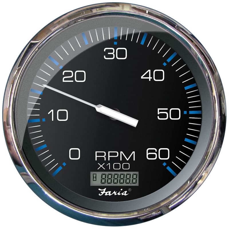 Chesapeake Black Stainless Steel Gauges - Tachometer with Hourmeter (Gas, Inboard, 6,000 RPM)