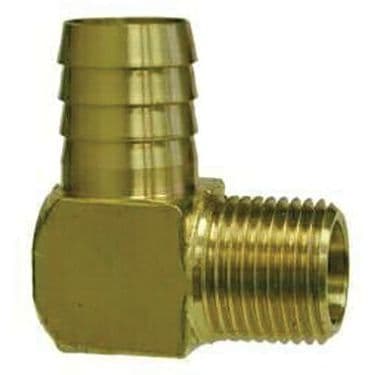 90° Brass Elbow (3/8” Barb, 1/4” NPT)