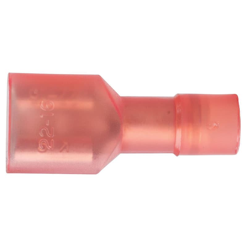 Nylon Fully Insulated Female Disconnect - AWG 22-18, Tab Size .250, Color Red