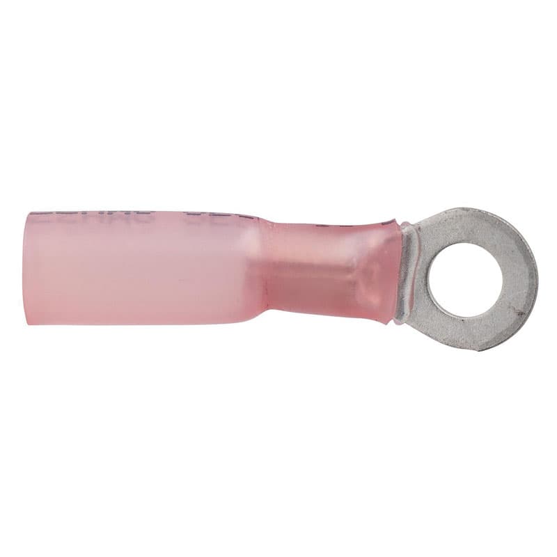 Adhesive Lined Heat Shrink Ring Terminal - AWG 22-18, Stud Size #10, Color Red