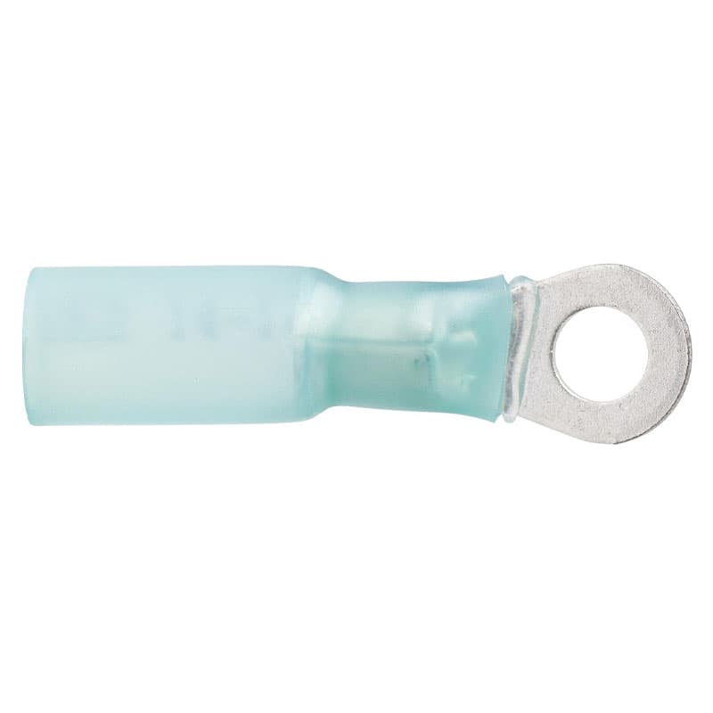 Adhesive Lined Heat Shrink Ring Terminal - AWG 16-14, Stud Size #10, Color Blue