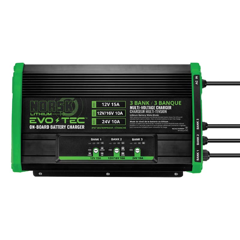 Evo-Tec™ On-Board Battery Charger - Selectable Chemistry & Voltage - 3 Banks (12V @ 15A + 12V/16V @ 10A + 24V @ 10A)