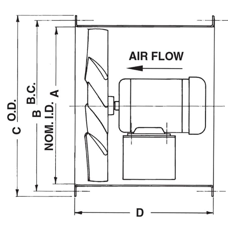 12” to 48” Direct Drive Tube Axial Duct Fan - 3450 RPM (3/4 HP Frame/Prop)