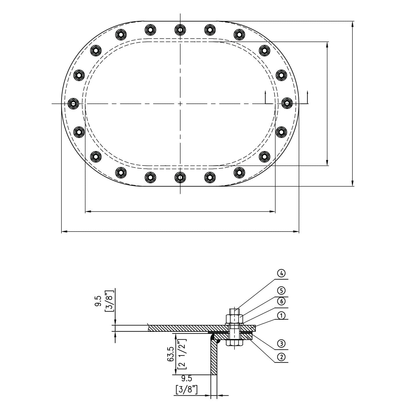 15” x 23” Raised Multi-Bolt Manhole 104 lbs. (Stainless Steel)