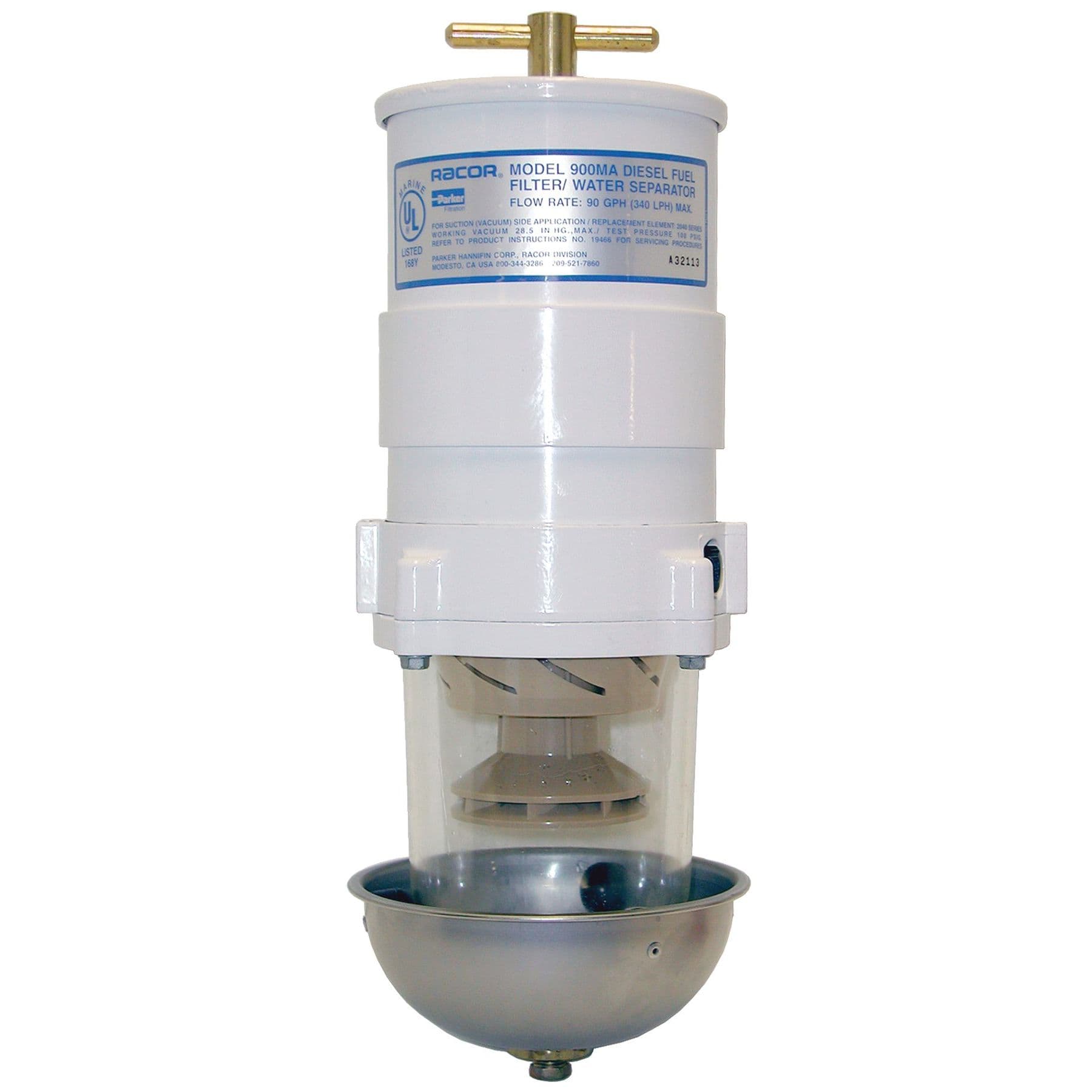 Marine Turbine Series Fuel Filter/Water Separator (90 GPH, Clear Plastic Bowl)