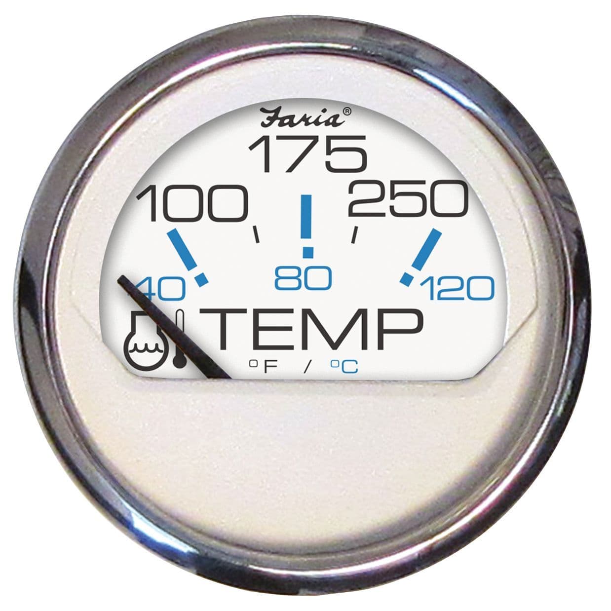 Chesapeake White Stainless Steel Gauges - Water Temperature Gauge (100°-250° F)