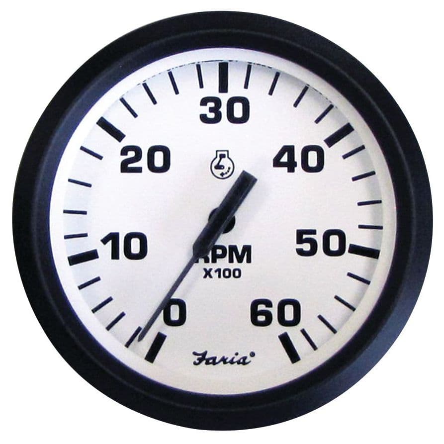 Euro White Gauges - Tachometer (Gas, Inboard and I/O, 6,000 RPM)