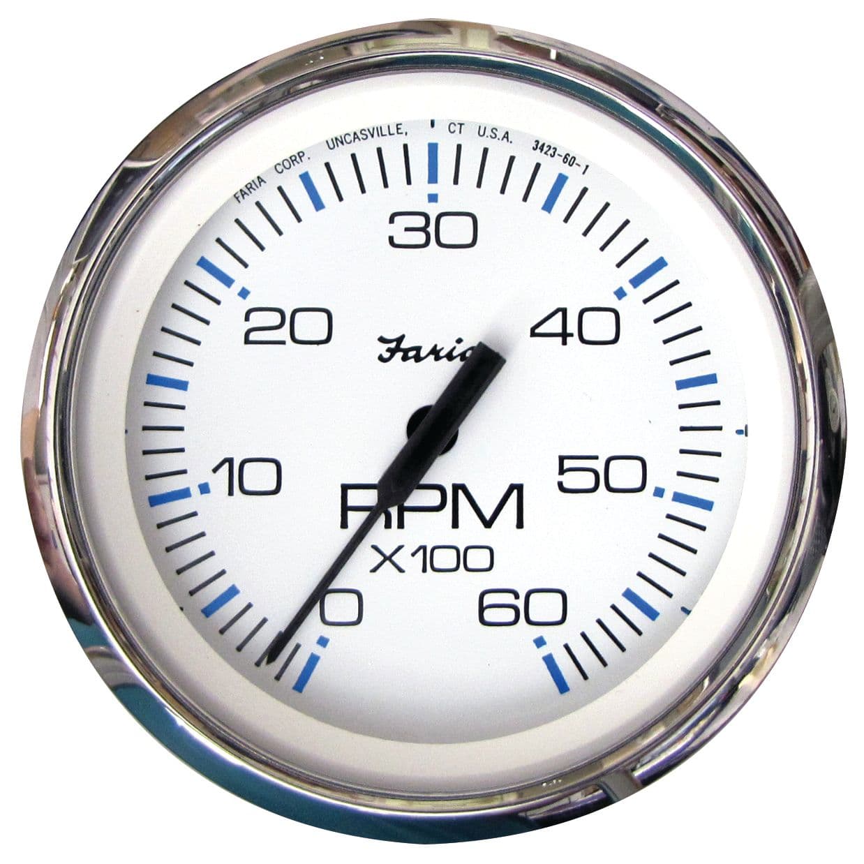 Chesapeake White Stainless Steel Gauges - Tachometer (Gas, Inboard and I/O, 6,000 RPM)