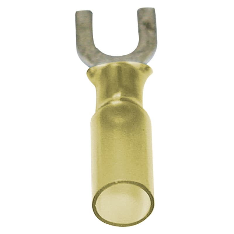 Heat Shrink Spade Fork Connectors (12-10 AWG, Stud Size: #10, Yellow)