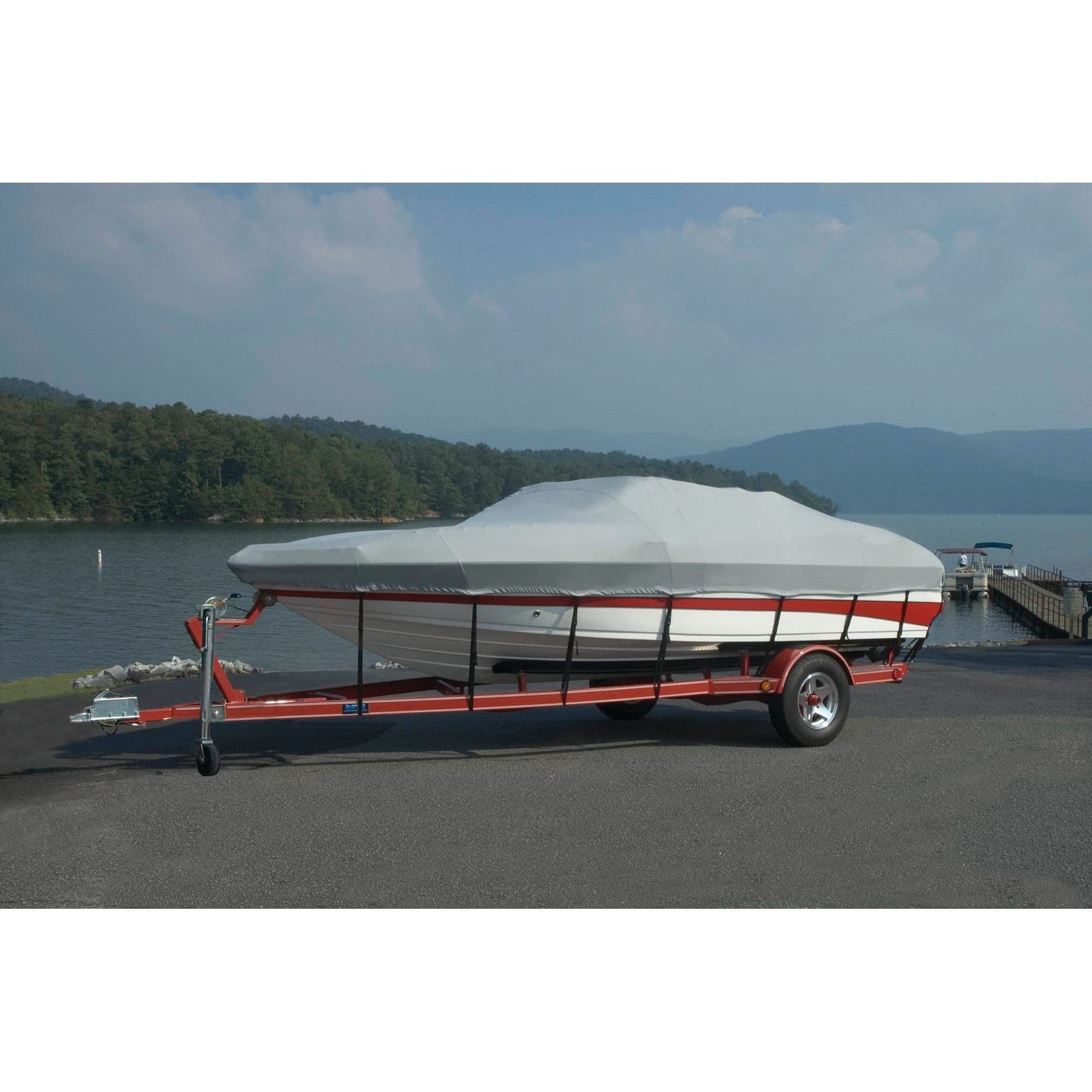 V-Hull Runabout Boat with Windshield and Bow Rails Cover 19' 6" x 96" (Mist Gray)