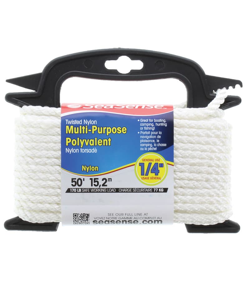 Twisted Nylon Rope (Diameter 1/2", Length 50', White)