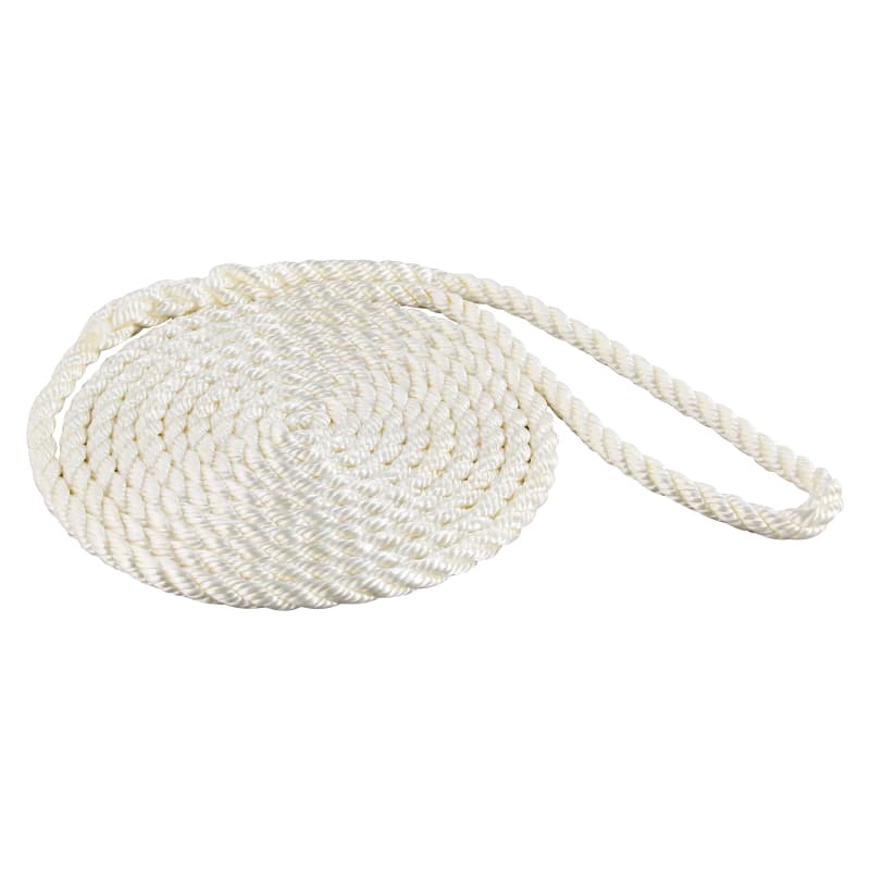 Three-Strand Twisted Nylon Dock Line (White, Diameter 3/8", Length 10')