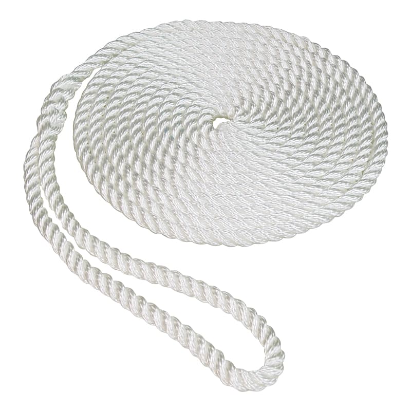 100% Twisted Nylon Dock Line (White, Diameter 5/8", Length 30')