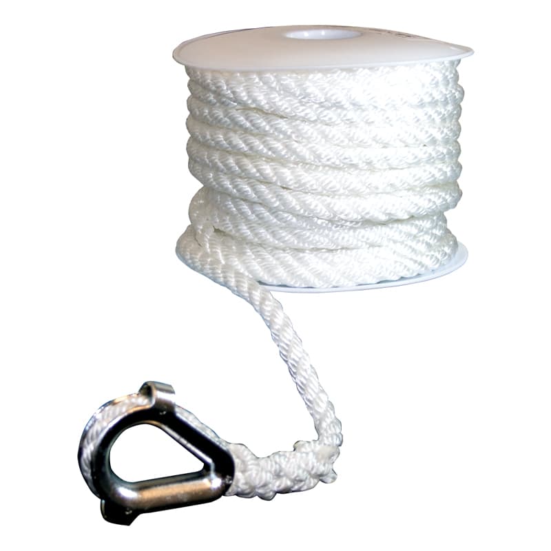 Three-Strand Twisted Nylon Anchor Line Spool (White, Diameter 1/2", Length 100')