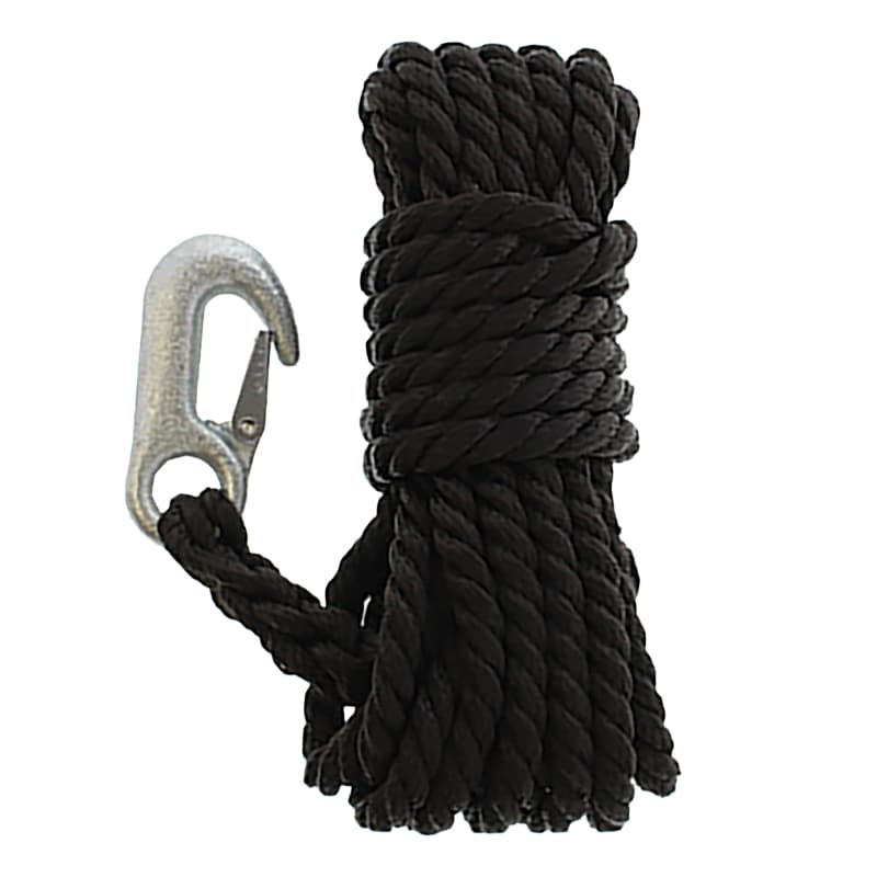 Twisted Polypropylene Winch Rope (Black, Diameter 3/8", Length 20')