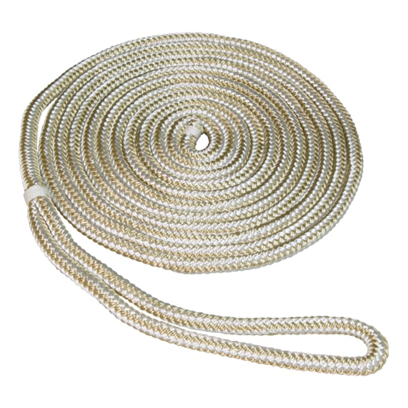 Premium Double Braid Nylon Dock Line (Gold/White, Diameter 5/8", Length 20')