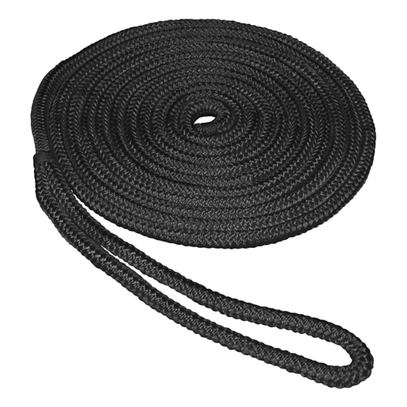 Premium Double Braid Dock Line - 100% Nylon (1/2" x 35', Black)
