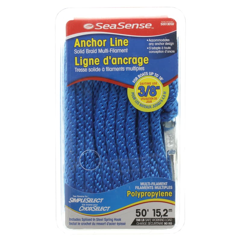 Solid Braid Multi-Filament Polypropylene (MFP) Dock Line with Chafe Guard (Blue, Diameter 1/2", Length 25')