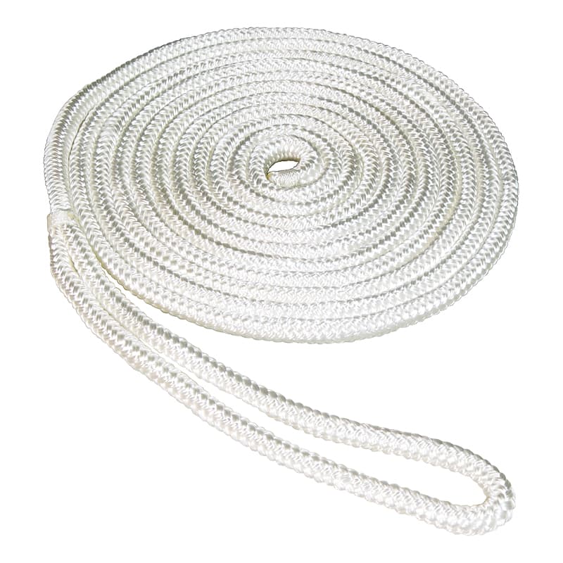 Premium Double Braid Nylon Dock Line (White, Diameter 3/8", Length 20')