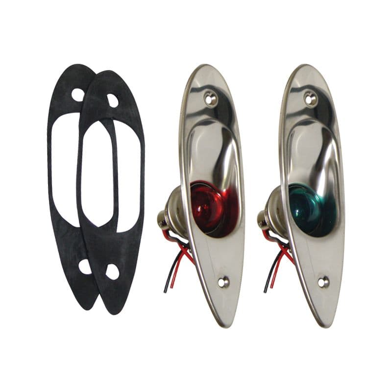 Stainless Steel Teardrop Side Lights (Pair - Red/Green)