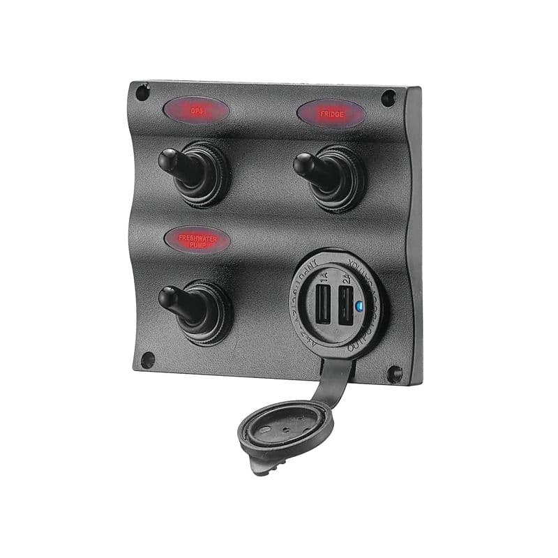 L.E.D. Wave Design Toggle Switch Panel with USB Charger Port (3 Gang)