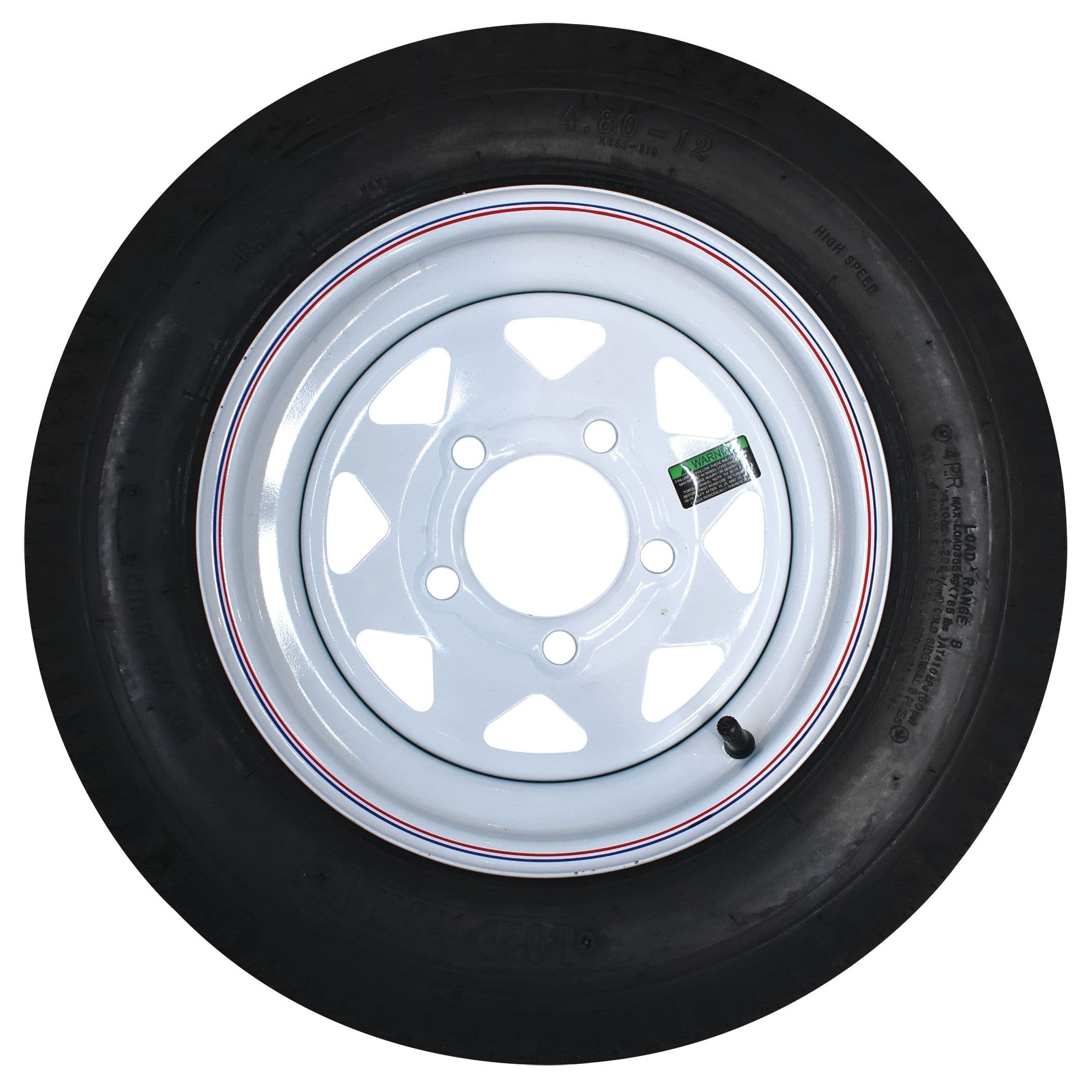 Painted White Spoke Wheel with Stripe/Bias Ply Trailer Tire (530-12, 5 Lugs)