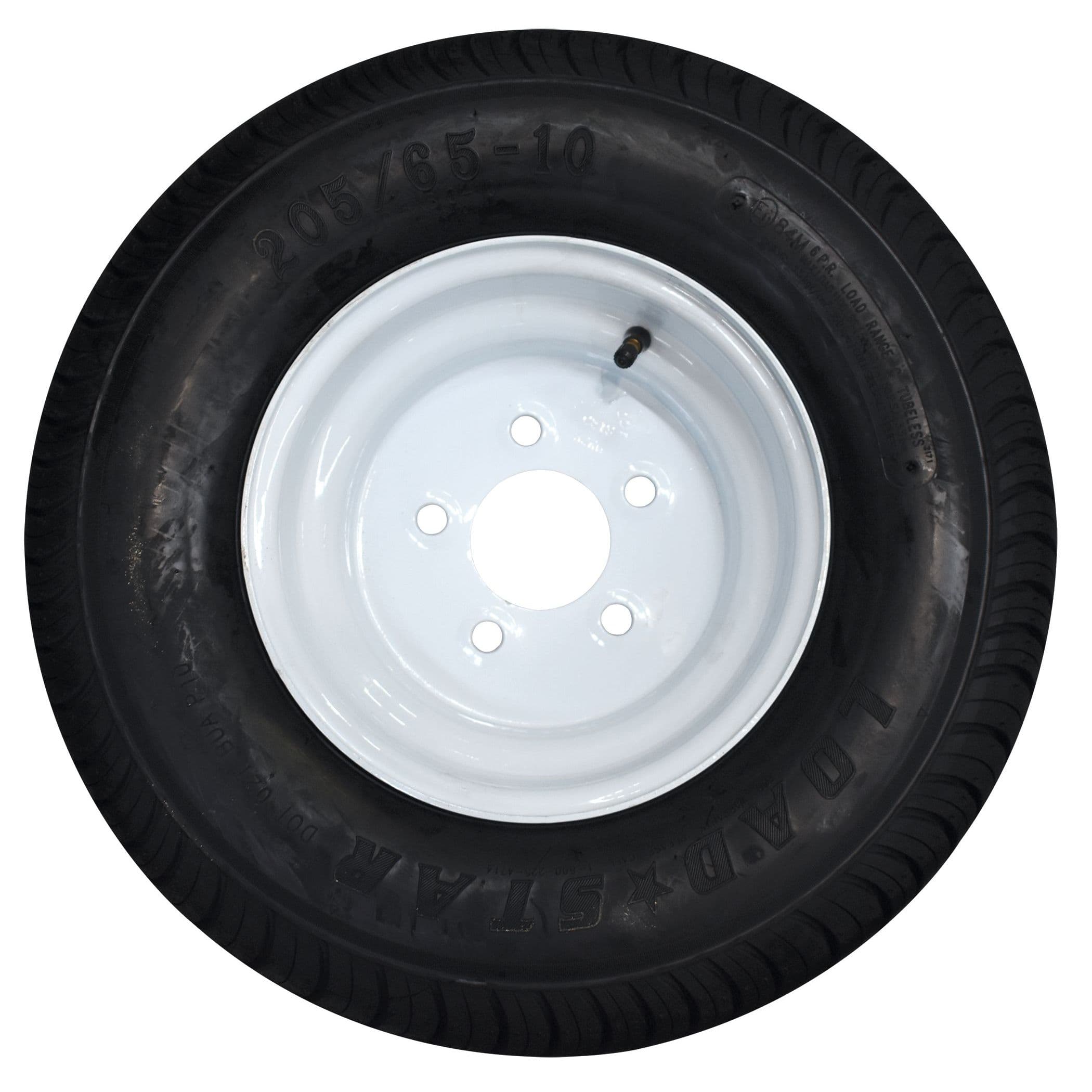 Painted White Plain Wheel/Wide Profile Bias Ply Trailer Tire (205/65-10, 5 Lugs)