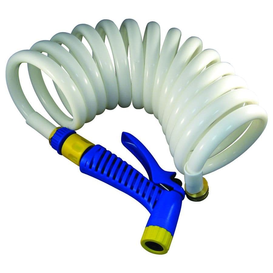 Coiled Washdown Hose with Nozzle (1/2” x 15’)