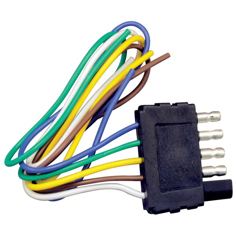 5-Way Flat Trailer and Vehicle Connector (Trailer Connector with Male Plug and 12” Wiring)