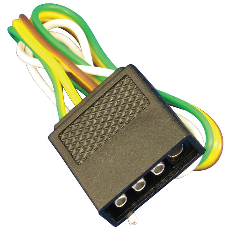 4-Way Flat Trailer and Vehicle Connector (Trailer Connector with Male Plug and 12” Wiring)