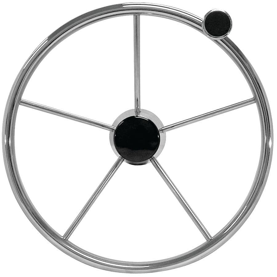 Stainless Steel 5 Spoke Destroyer Type Steering Wheel With Control Knob and Finger Grips (13-1/2”)