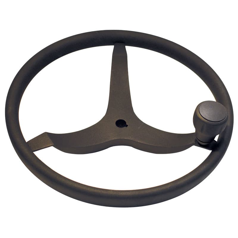 Stainless Steel Steering Wheel with Control Knob (Black Powder Coat, Does Not Include Cap Nut, Diameter 13-1/2”)