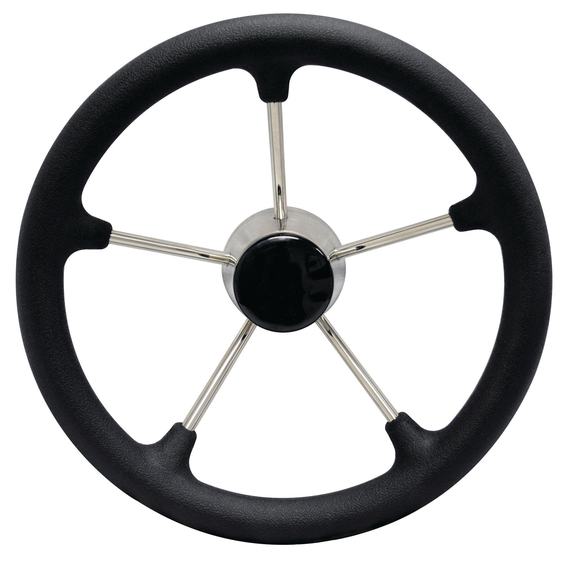 Stainless Steel Destroyer Steering Wheel with Black Composite Center Cap and Black Foam Grip (13-1/2”)