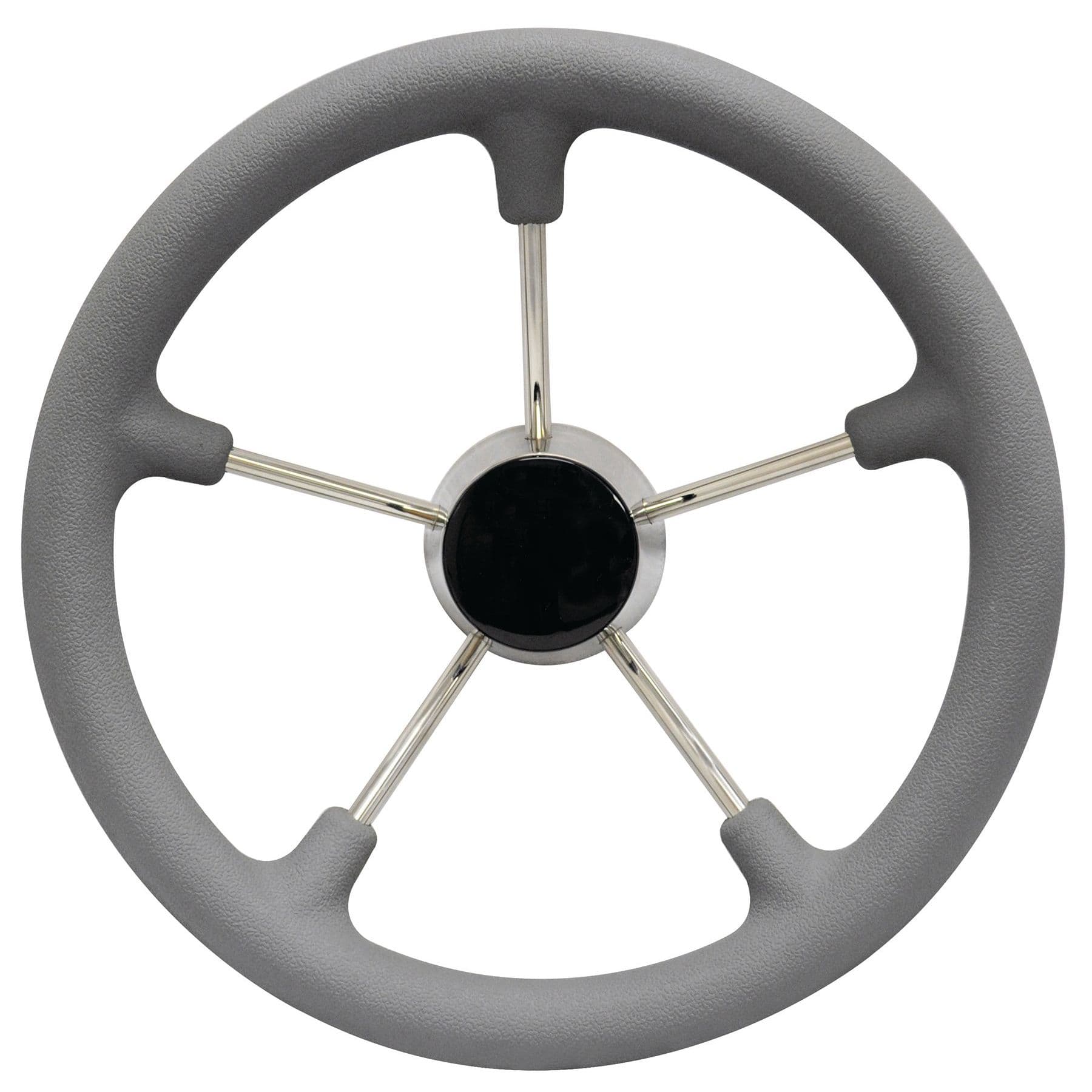 Stainless Steel Destroyer Steering Wheel with Black Composite Center Cap and Gray Foam Grip (15-1/2”)
