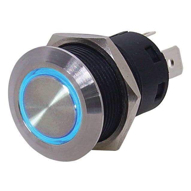 L.E.D. Stainless Steel Push Button Switch (Momentary Blue LED Ring)