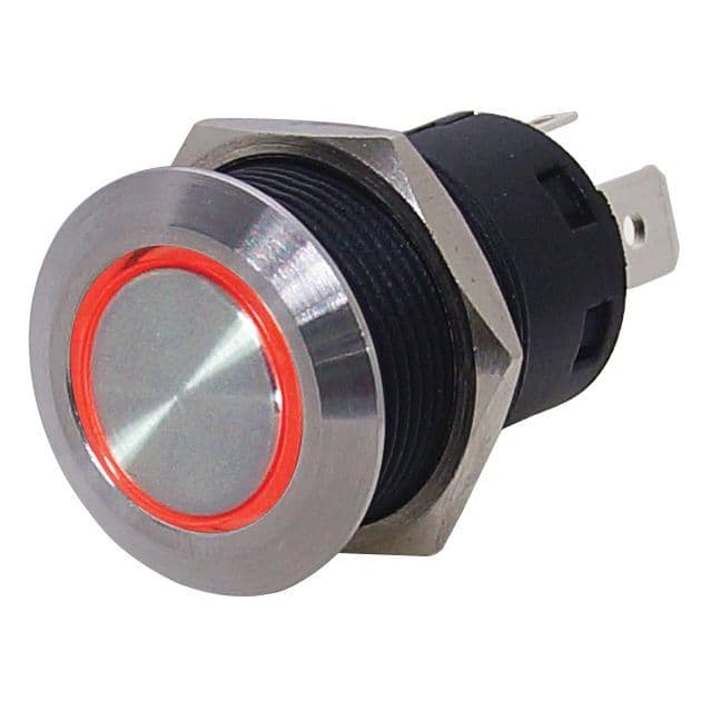 L.E.D. Stainless Steel Push Button Switch (Self-Locking Red LED Ring)