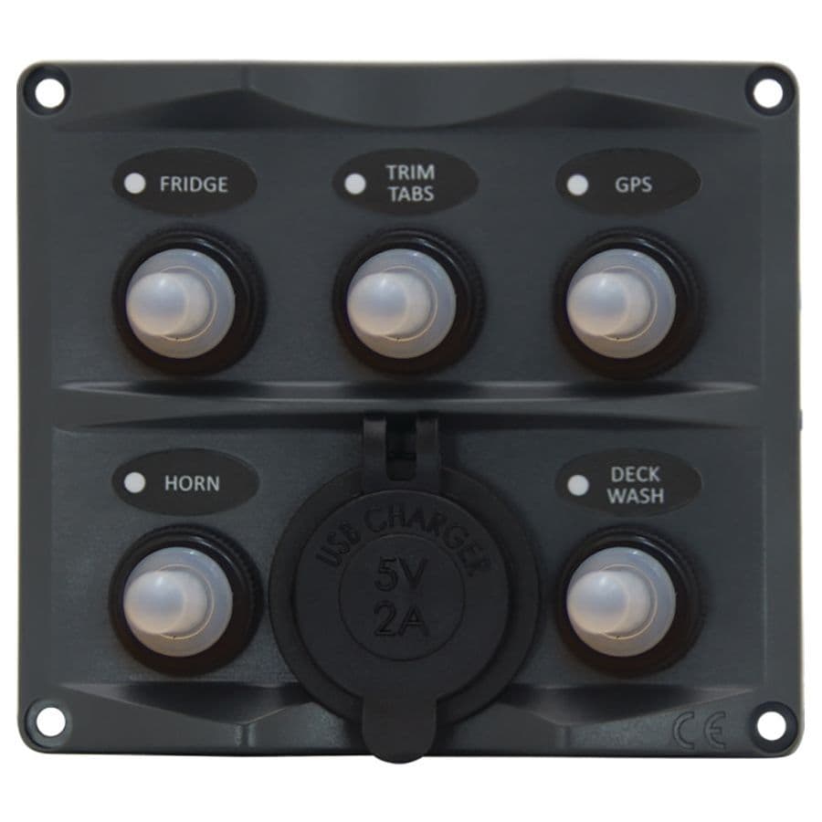 Toggle Switch Panel with Dual Port USB Charger (5 Switch)