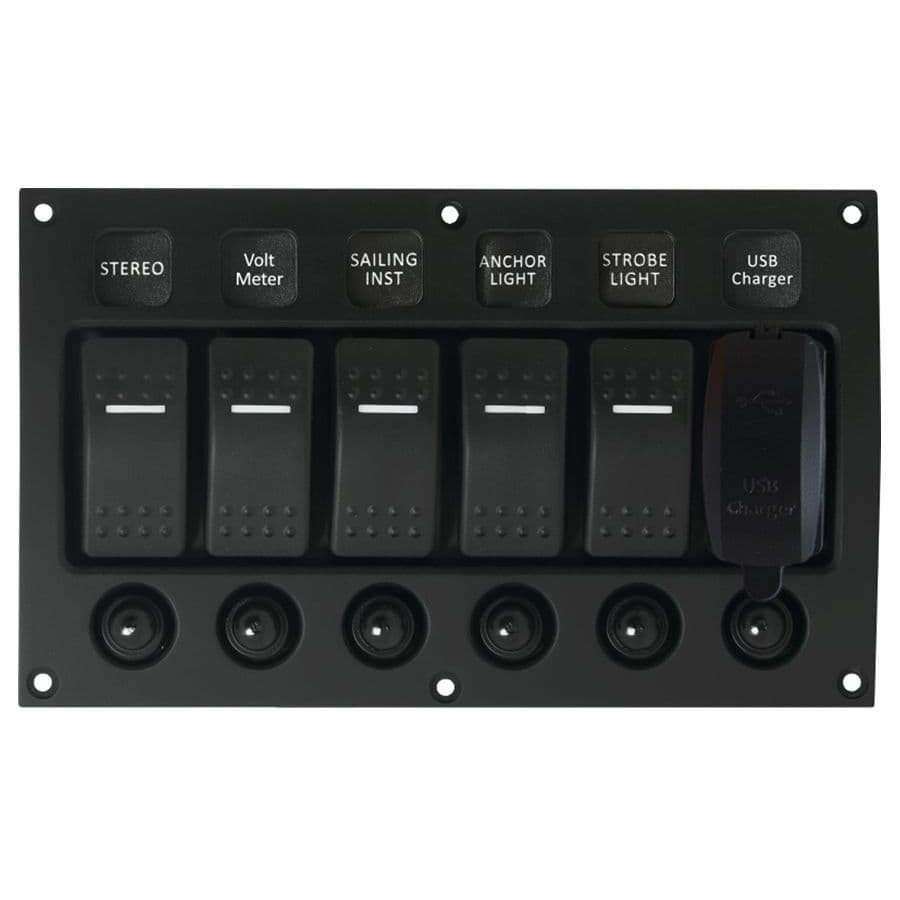 Water Resistant Curved 5 Switch Panel with USB Charger