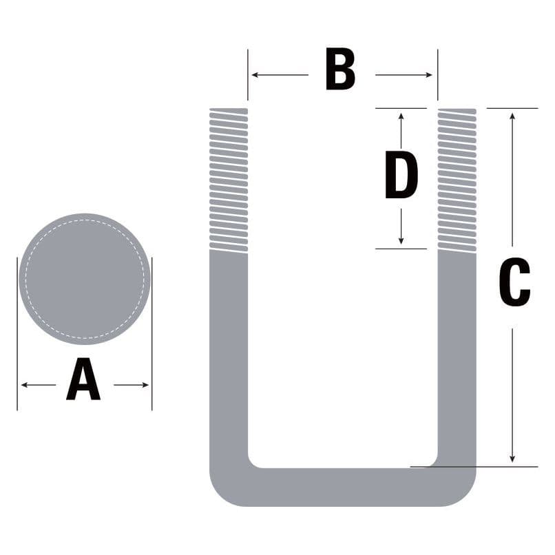 Square Galvanized U-Bolts (3/8” x 1-9/16” x 2-5/8” x 2”)