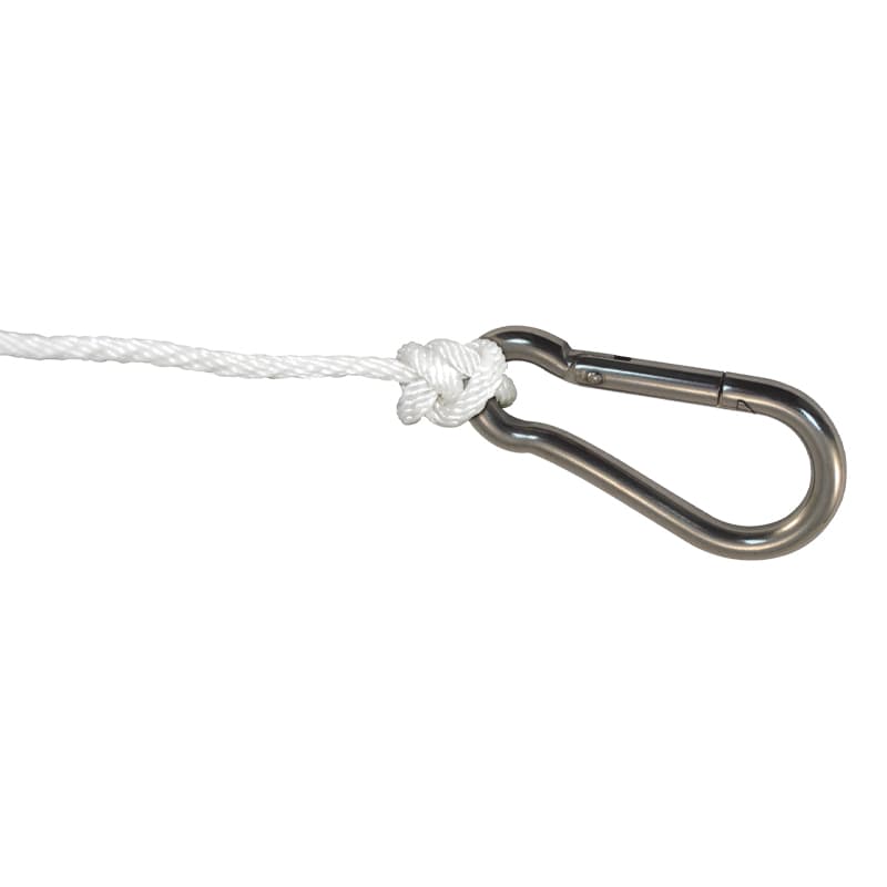 Solid Braid Nylon Anchor Line with Zinc-Plated Hook (1/4” x 50’, White)