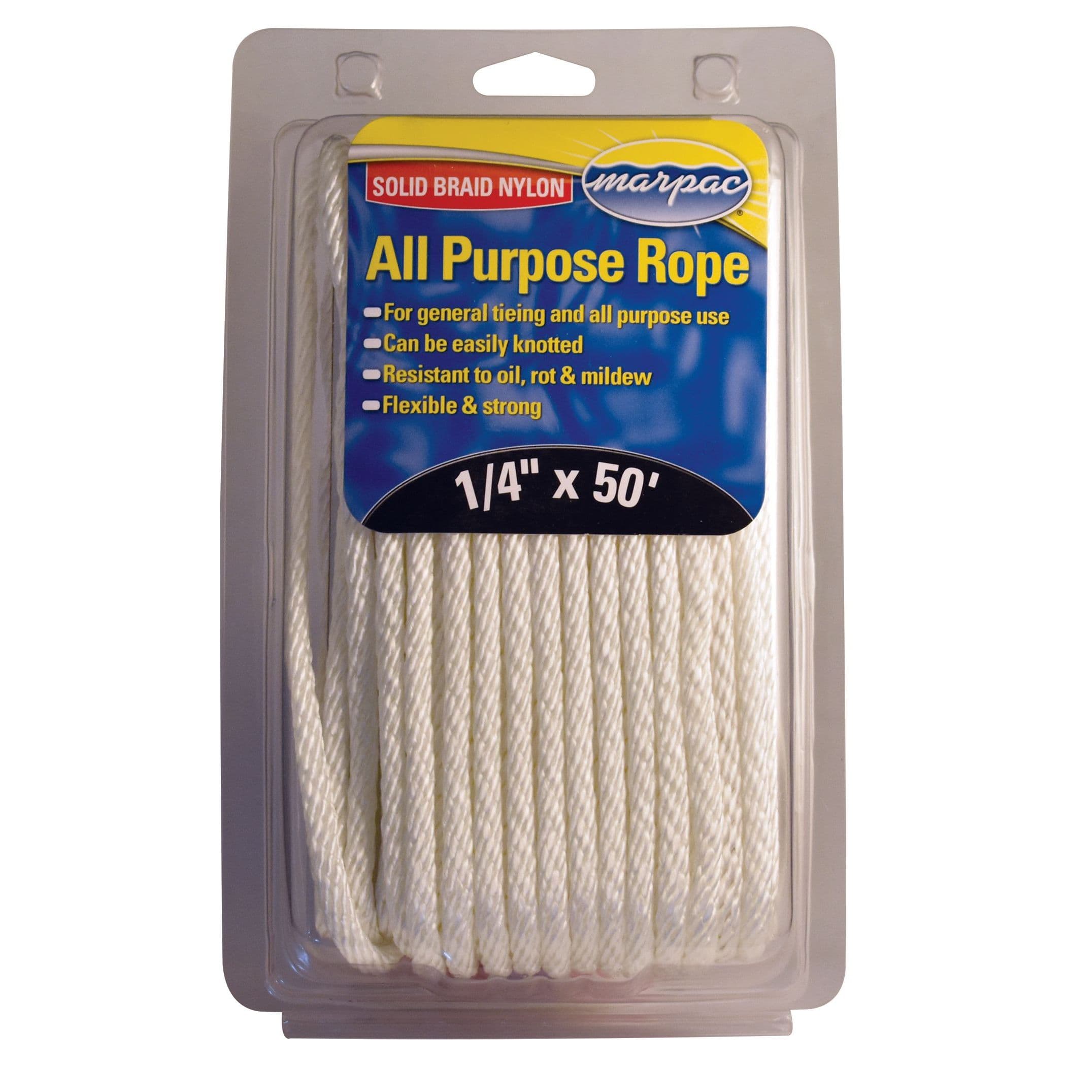 Solid Braid Nylon All Purpose Rope (1/4” x 50’)