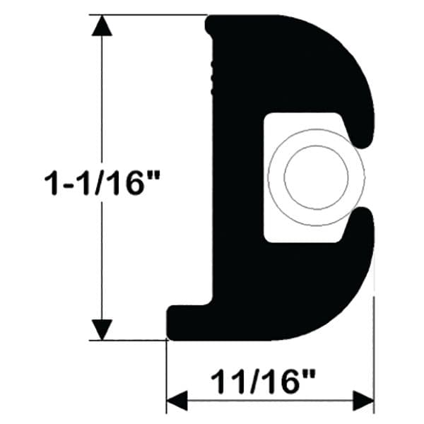 Flexible Black Vinyl Rub Rail (1-1/6" H x 11/16" W x 50’ L)