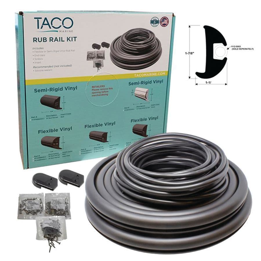 Black Flexible Vinyl Rub Rail Kit (1-1/4” H x 15/16” W x 50’ L)