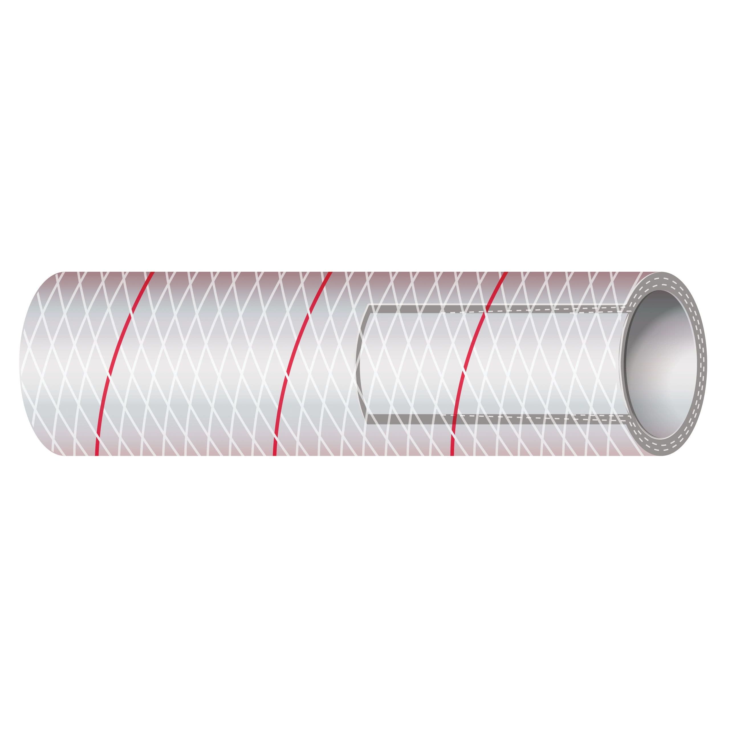 Polyester Reinforced All Clear PVC Tubing - Red-Tracer (1” ID)
