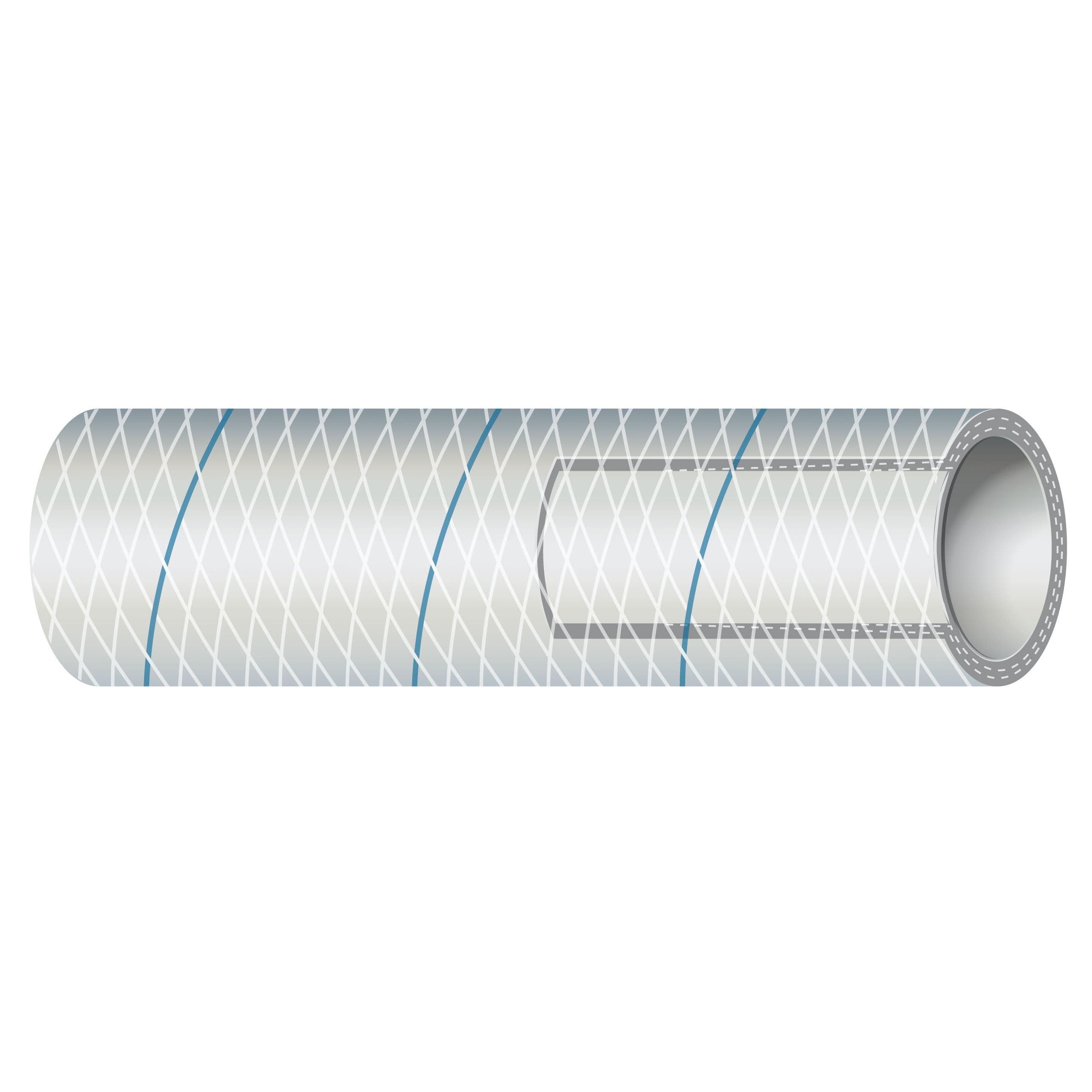 Polyester Reinforced Clear White PVC Tubing - Blue-Tracer (3/4” ID)