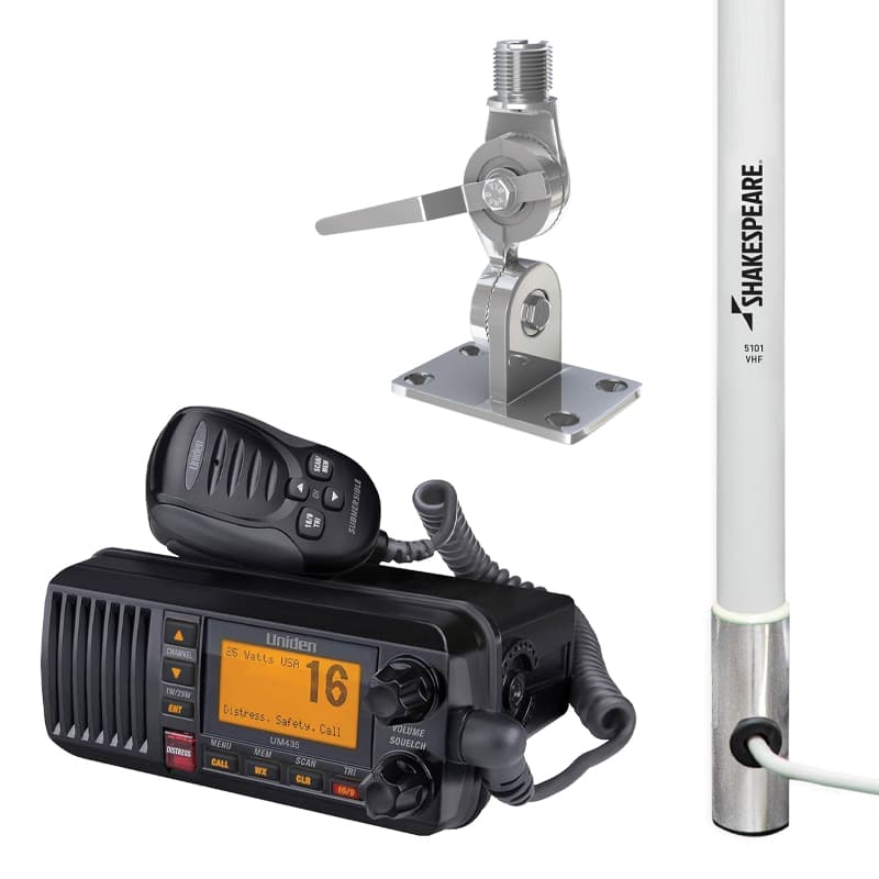 UM435 VHF Marine Radio Package with Shakespeare VHF Antenna (Black)