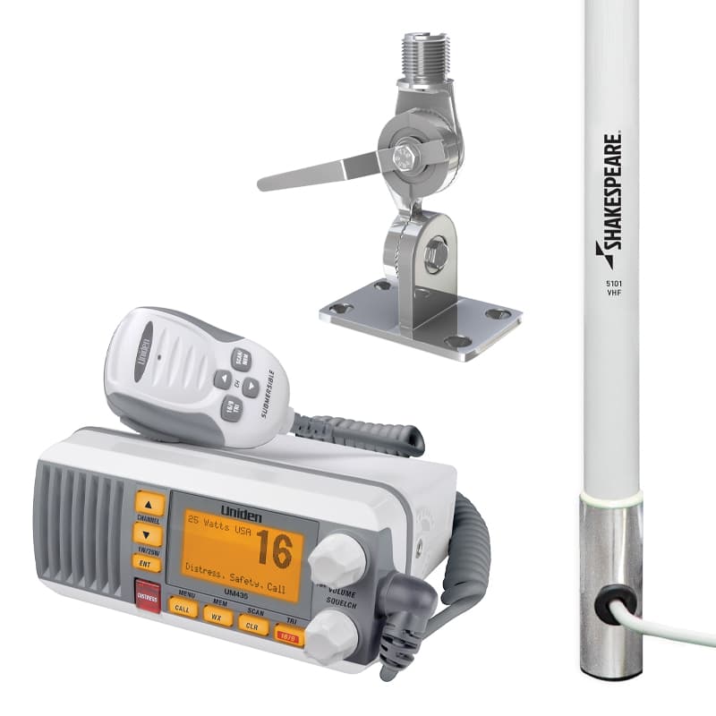UM435 VHF Marine Radio Package with Shakespeare VHF Antenna (White)