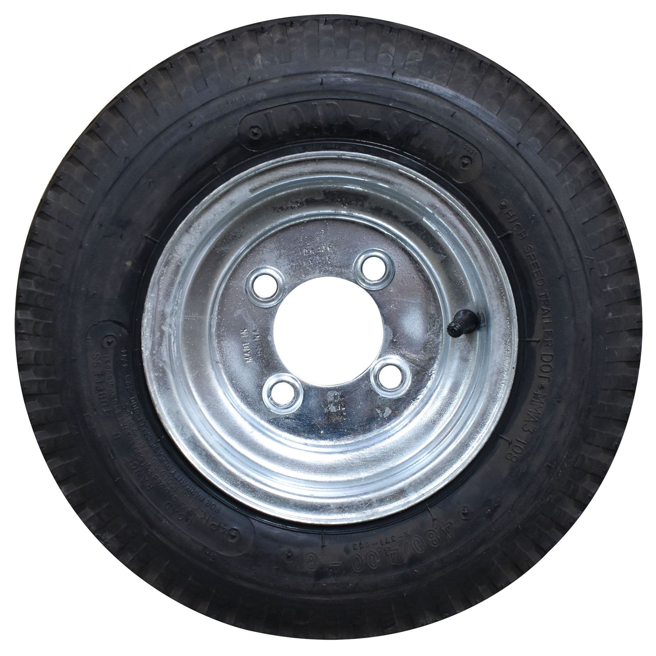 Galvanized Plain Wheel/Bias Ply Trailer Tire (80/400-8, 4 Lugs)